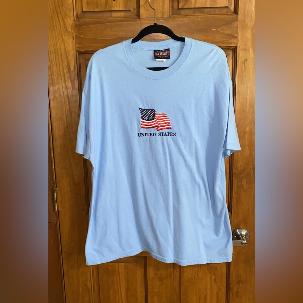 Old Varsity Brand Light Blue T-Shirt American Flag